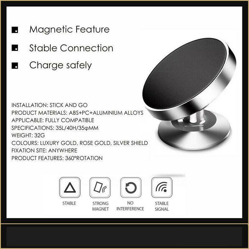 360-Degree Car Phone Holder Dashboard Mount Stand Cradle for Flat Surface - Gold