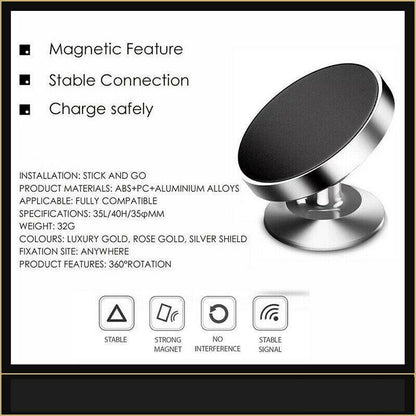 360-Degree Car Phone Holder Dashboard Mount Stand Cradle for Flat Surface - Gold