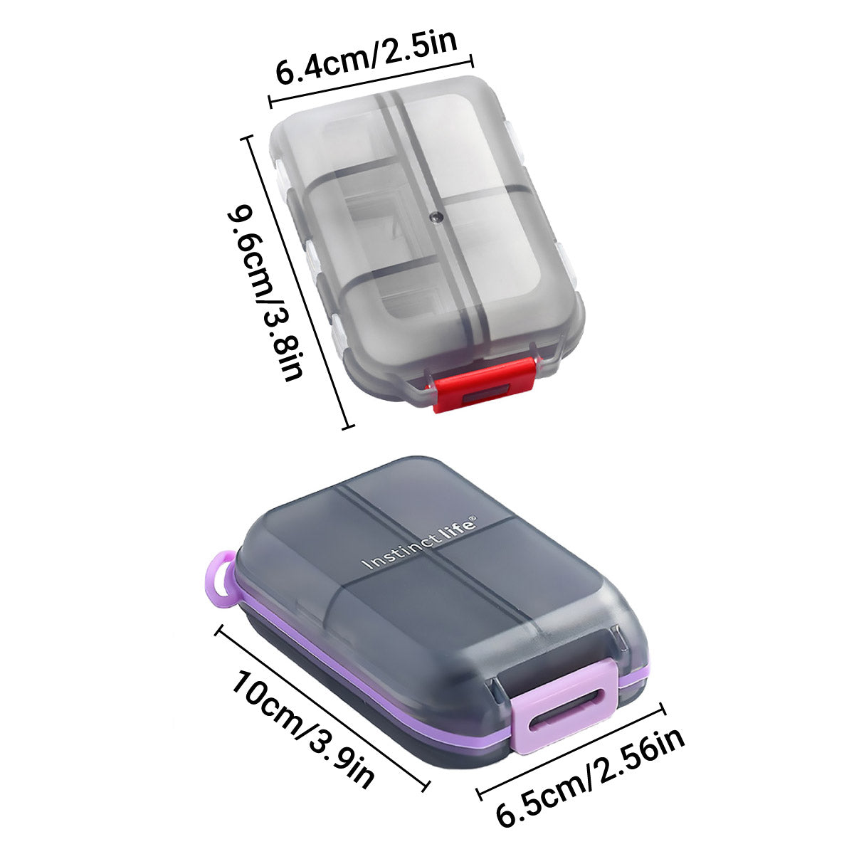 Small Pill Case Vitamin Holder Container 6/10Compartments Double Layer Holder - Red - 2PCS - Factory Direct Shop