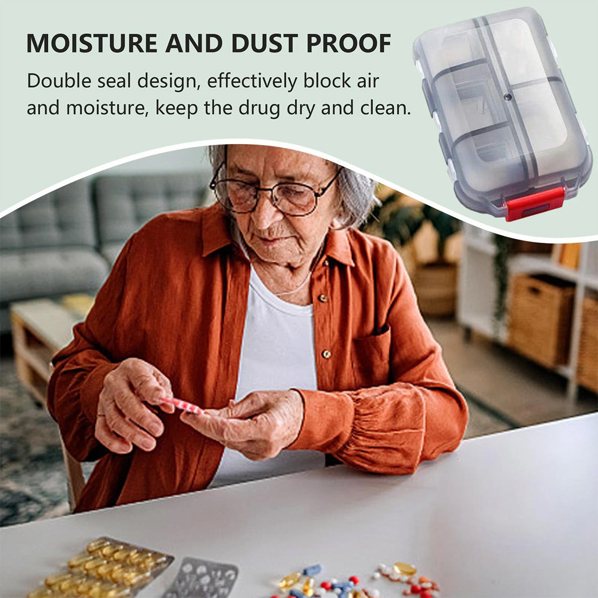 Small Pill Case Vitamin Holder Container 6/10Compartments Double Layer Holder - Red - 2PCS - Factory Direct Shop
