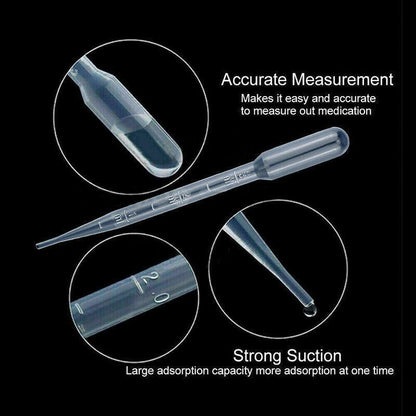 100X 3ml Disposable Graduated Plastic Pipettes for Liquid Transfer - 100PCS