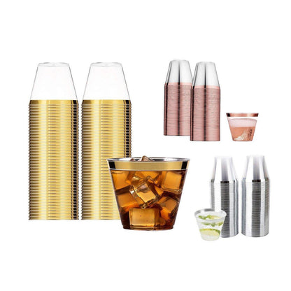 100pcs 9OZ Hot Gold Silver Plastic Wine Cup Western Food Cup Ice Cream - Gold