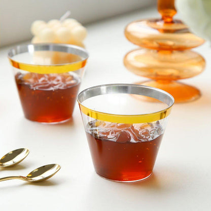 100pcs 9OZ Hot Gold Silver Plastic Wine Cup Western Food Cup Ice Cream - Gold
