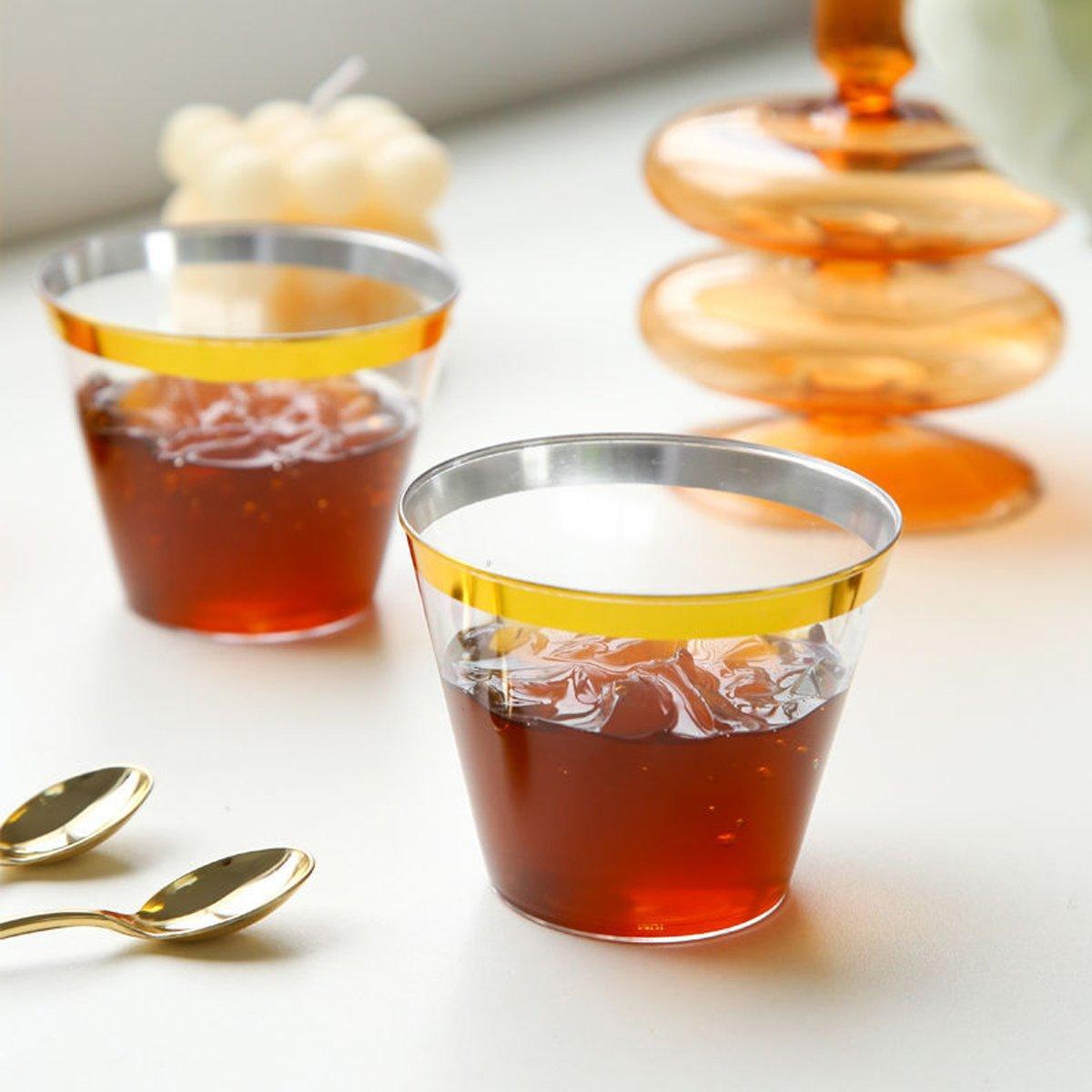 100pcs 9OZ Hot Gold Silver Plastic Wine Cup Western Food Cup Ice Cream - Rose Gold