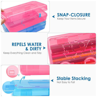 Large Capacity Transparent Plastic Pencil Case Multifunctional Student Art Box - Red