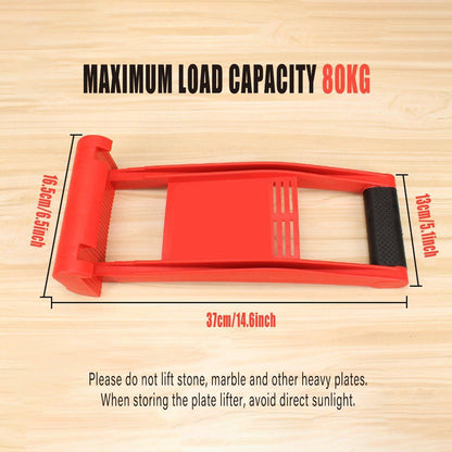 Red weightlifting belt with dimensions and maximum load capacity on a wooden background