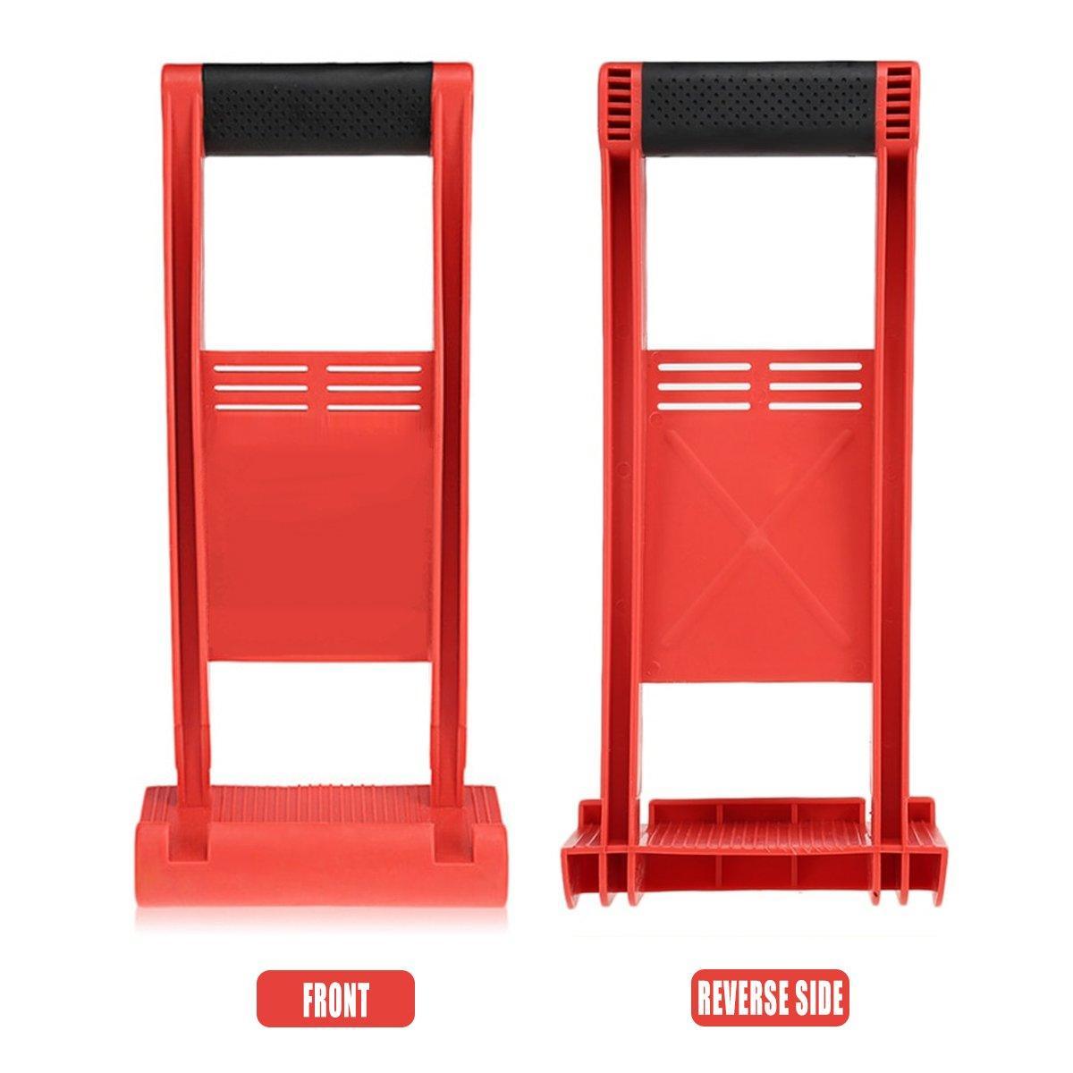 Red plastic stands with black top sections on a white background