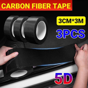 3PCS 3m Carbon Fiber Car Sticker Door Sill Anti-Scratch Tape DIY Protection Film