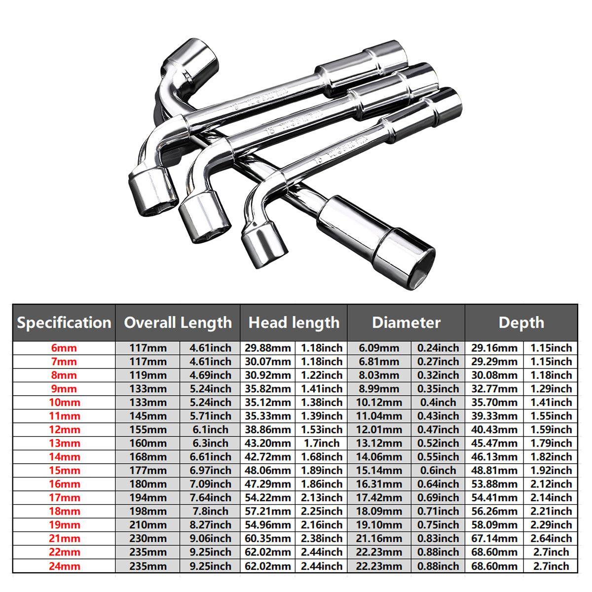 6-23mm L Shaped Socket Wrench Elbow Multi Size Hardware Repair Tool Set - 8mm
