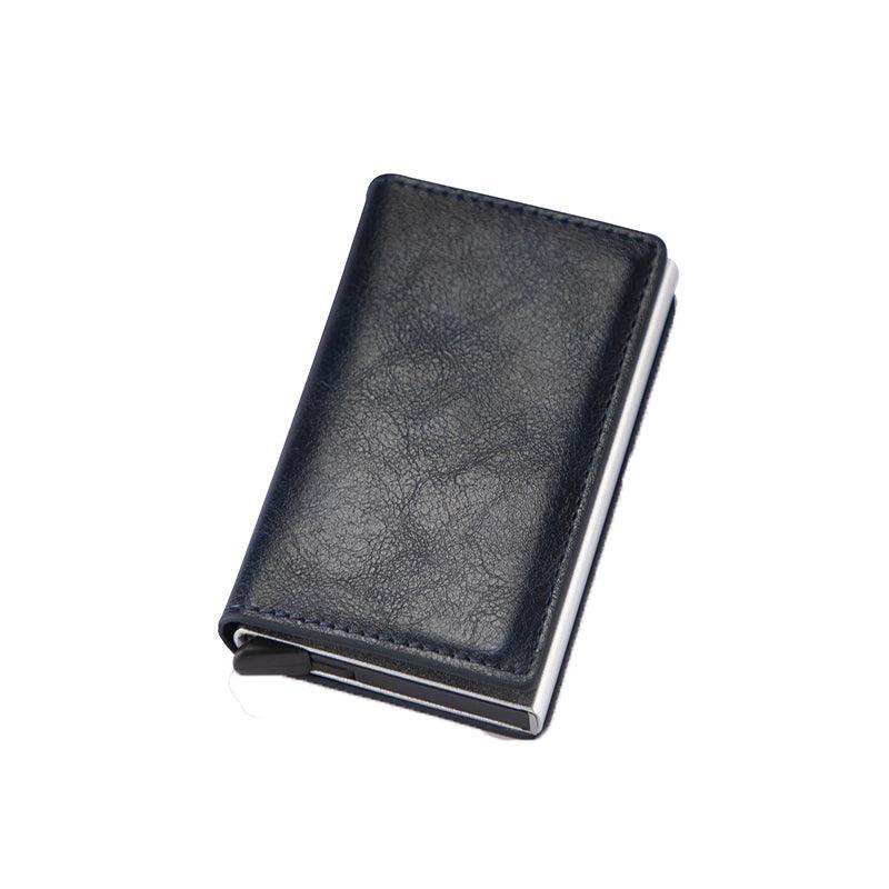 RFID Blocking Leather Card Wallet with Money Clip for Men Credit Holder - Dark Blue