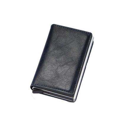 RFID Blocking Leather Card Wallet with Money Clip for Men Credit Holder - Dark Blue