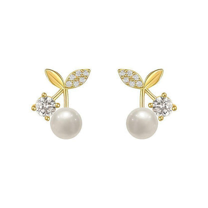 Fashion Pearl Wedding Earrings Zircon Cherry Stud Pearl Earrings for Women - Cherry