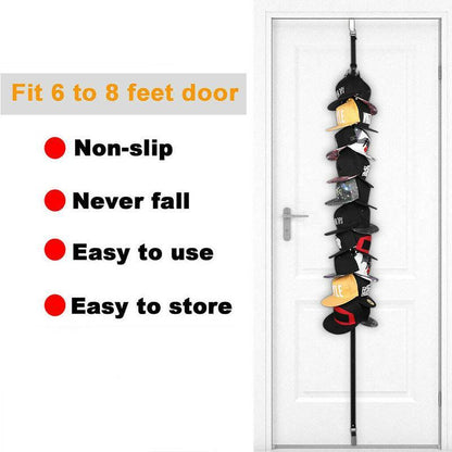 Over Door Hat Rack Baseball Cap Holder Storage Strap with Clips Closet Organizer - 10 Clips