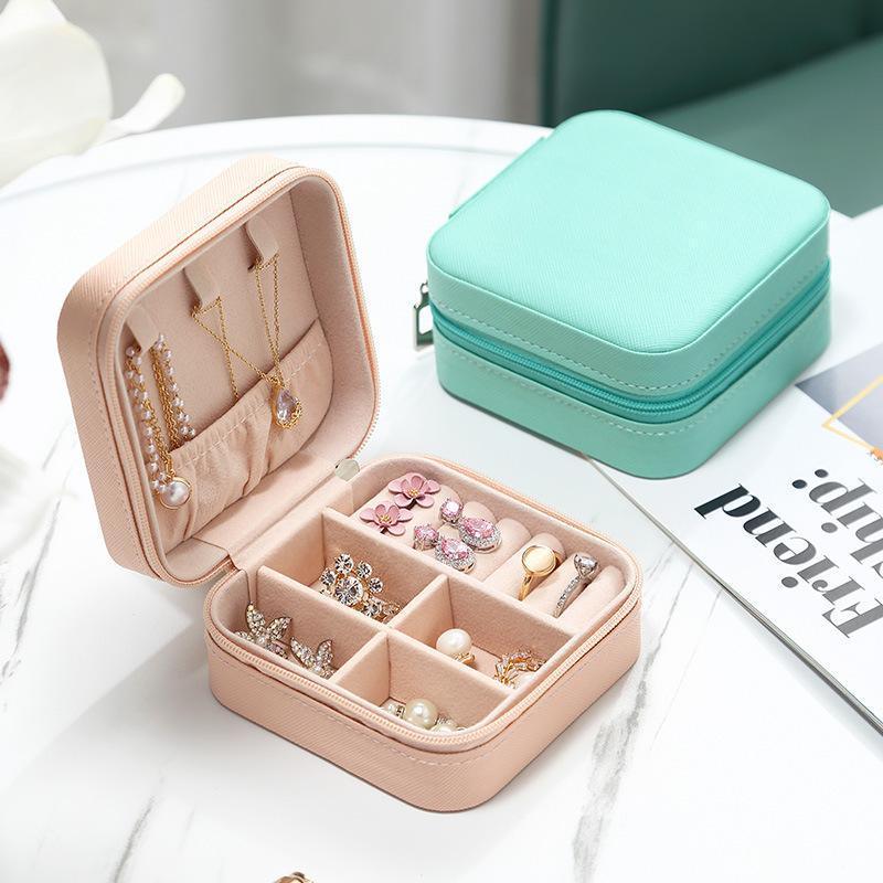 Travel Jewelry Organizer Box Portable Leather Storage Ornaments Ring Earrings - Black (10x10x5cm)