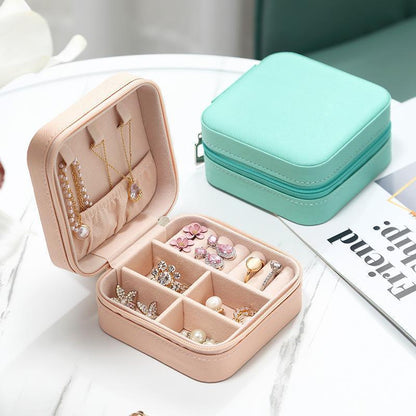 Travel Jewelry Organizer Box Portable Leather Storage Ornaments Ring Earrings - Black (10x10x5cm)