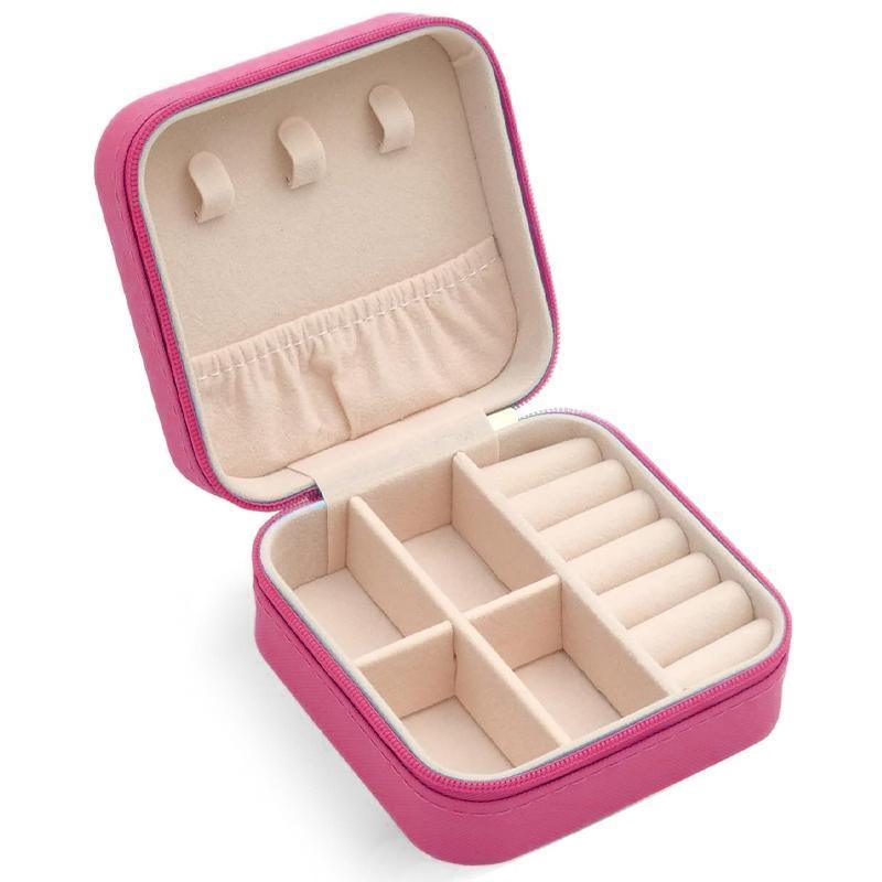 Travel Jewelry Organizer Box Portable Leather Storage Ornaments Ring Earrings - Black (10x10x5cm)