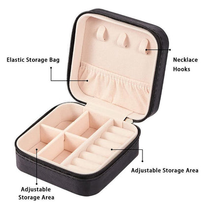 Travel Jewelry Organizer Box Portable Leather Storage Ornaments Ring Earrings - Blue (10x10x5cm)