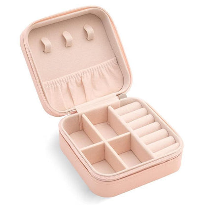 Travel Jewelry Organizer Box Portable Leather Storage Ornaments Ring Earrings - Blue (10x10x5cm)