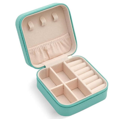 Travel Jewelry Organizer Box Portable Leather Storage Ornaments Ring Earrings - Blue (10x10x5cm)