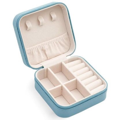 Travel Jewelry Organizer Box Portable Leather Storage Ornaments Ring Earrings - Green (10x10x5cm)