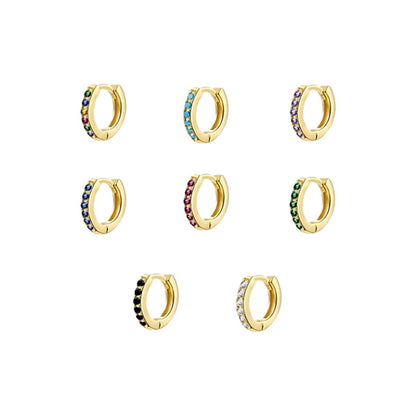 925 Sterling Silver Gold Rings Plated Cubic Crystal Cuff Huggie Hoop Earrings Au - Gold-Blue Crystal