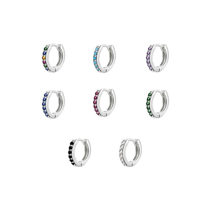 925 Sterling Silver Gold Rings Plated Cubic Crystal Cuff Huggie Hoop Earrings Au - Gold-Blue Crystal