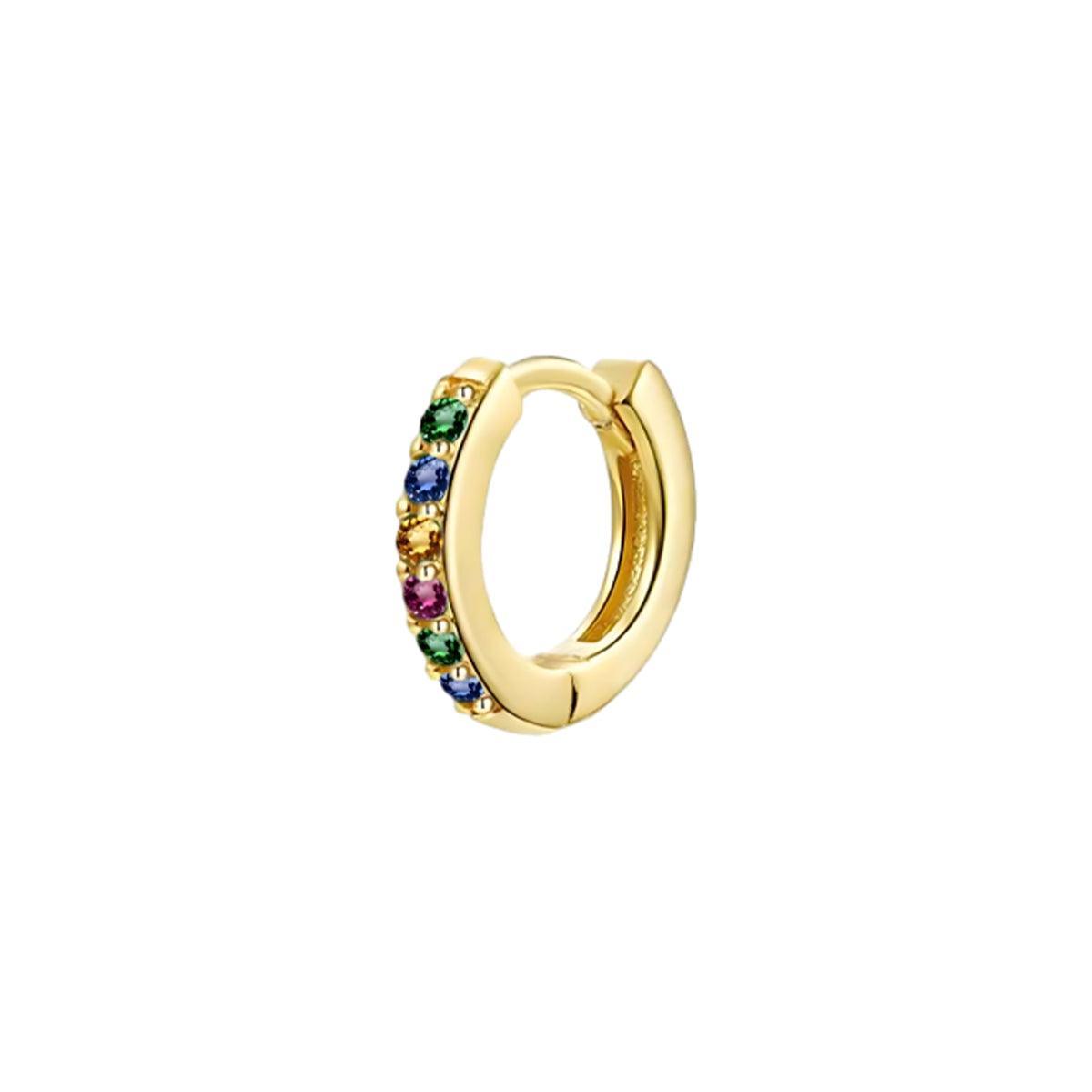 925 Sterling Silver Gold Rings Plated Cubic Crystal Cuff Huggie Hoop Earrings Au - Gold-Blue Crystal
