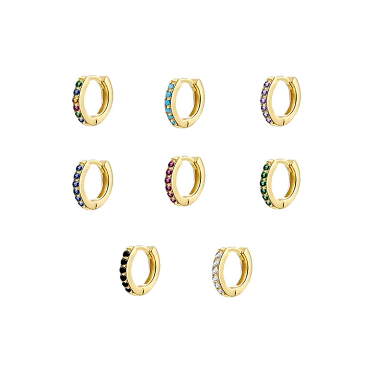 925 Sterling Silver Gold Rings Plated Cubic Crystal Cuff Huggie Hoop Earrings Au - Gold-Purple Crystal