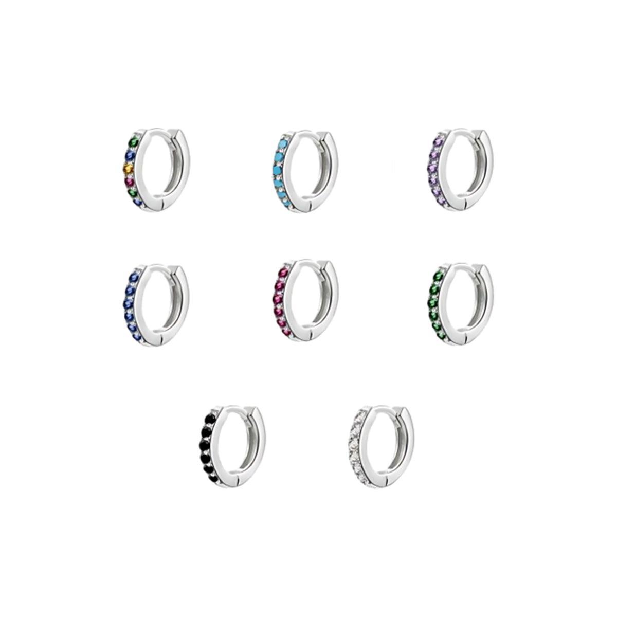 925 Sterling Silver Gold Rings Plated Cubic Crystal Cuff Huggie Hoop Earrings Au - Gold-Red Crystal