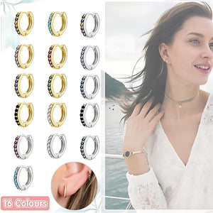 925 Sterling Silver Gold Rings Plated Cubic Crystal Cuff Huggie Hoop Earrings Au - Silver-Black Crystal