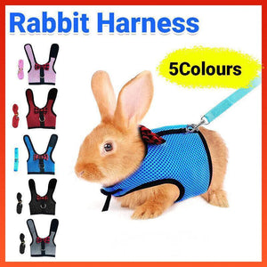 Rabbit Vest Harness Leash Lead Small Animal Pet Mesh Hamster Bunny Traction Rope S - Black