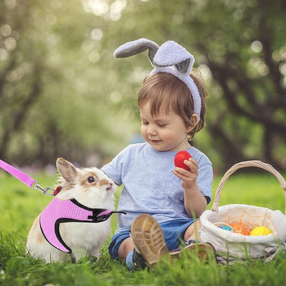 Rabbit Vest Harness Leash Lead Small Animal Pet Mesh Hamster Bunny Traction Rope S - Black