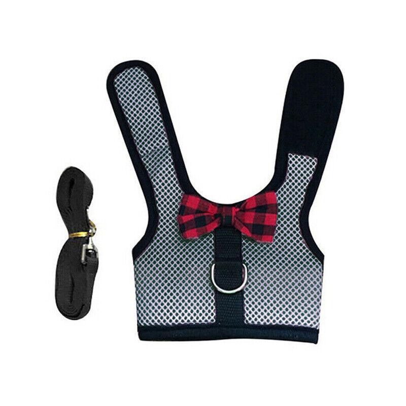 Rabbit Vest Harness Leash Lead Small Animal Pet Mesh Hamster Bunny Traction Rope S - Black