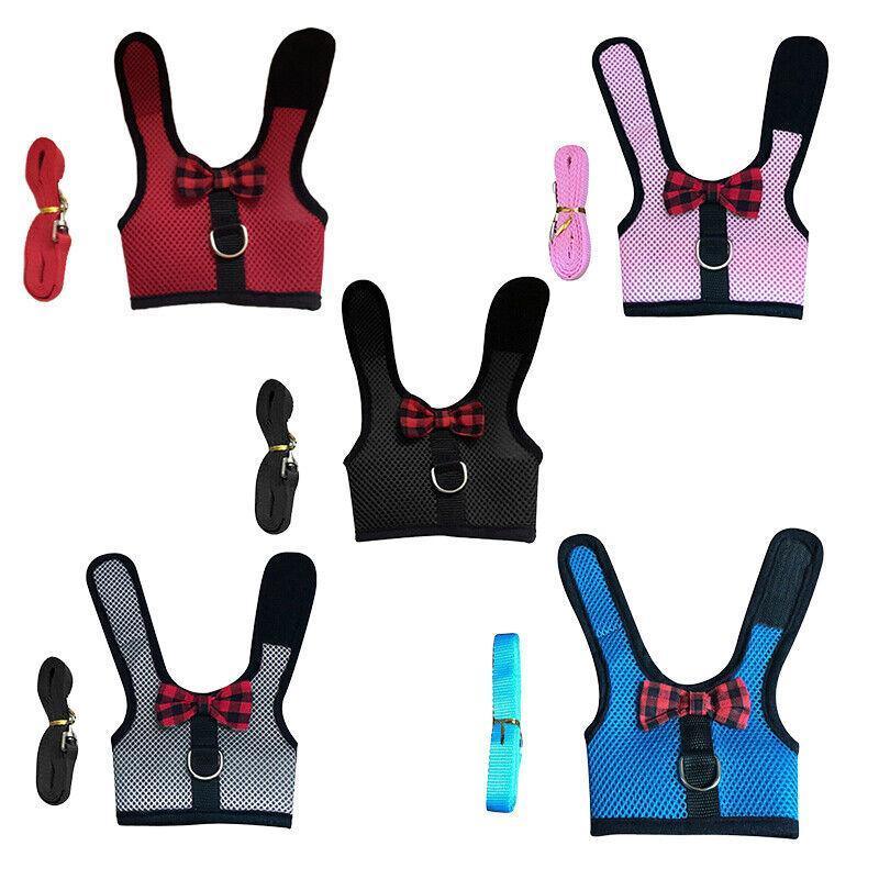 Rabbit Vest Harness Leash Lead Small Animal Pet Mesh Hamster Bunny Traction Rope S - Pink