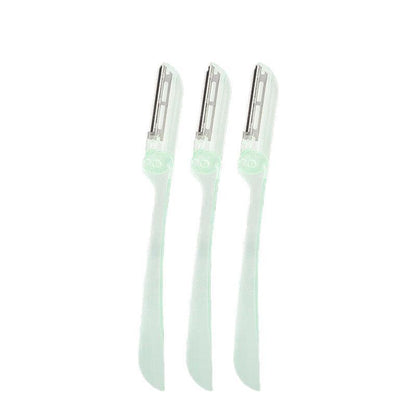 3Pcs Eyebrow Razor Set Facial Trimmer Shaver Blade Hair Remover Beauty Tool - Short+Long Eyebrow Razor+Eyelash Curler-Clear