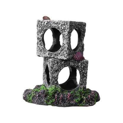 Fish Tank Shrimp Shelter House Square Stone Cave Aquarium Breeding Hiding Decor - 3 Squares