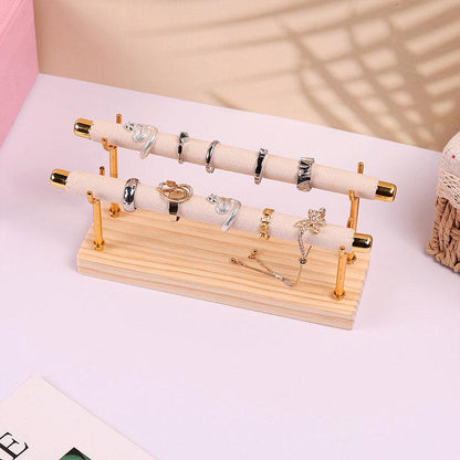 Simple Wooden Jewellery Organizer Rack Ring Display Stand for Rings Earrings - Double