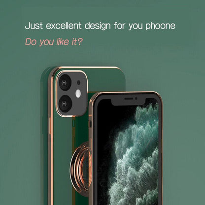 Dark Green Luxury Shockproof Silicone Ring Case Stand Cover for iPhone 14 13 12 Pro Max - iPhone 12 Mini