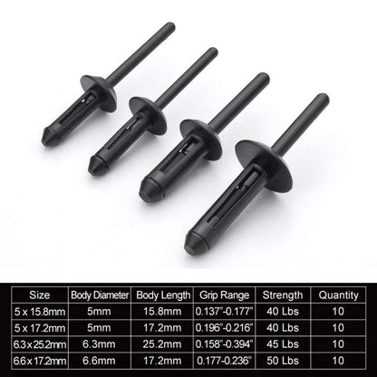 41 Piece Plastic Rivet Tool Set Quick Release Polyethylene Riveting Kit