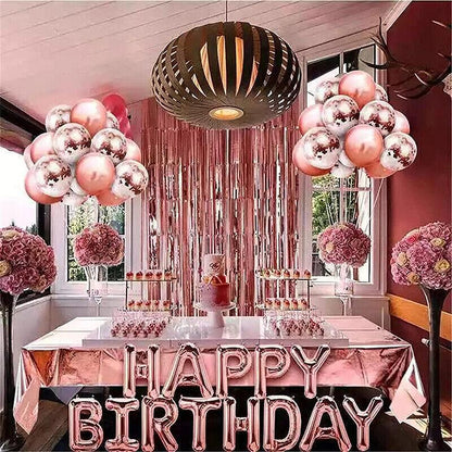 Rose Gold Birthday Balloon Party Decoration Set with Confetti Latex Foil Curtain