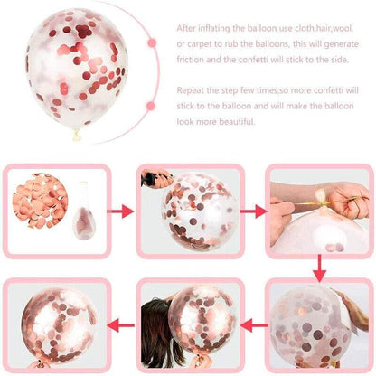 Rose Gold Birthday Balloon Party Decoration Set with Confetti Latex Foil Curtain