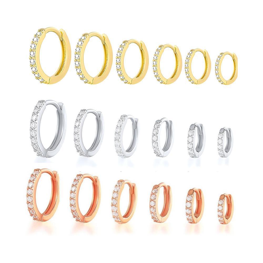 7sizes Hoop Earring Silver Zirconia Ear Huggie Hoop Cartilage Piercing Jewellery - Champagne-10mm