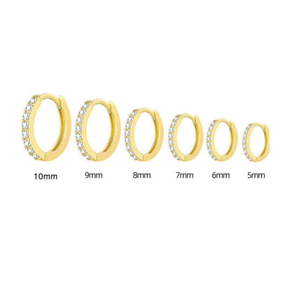 7sizes Hoop Earring Silver Zirconia Ear Huggie Hoop Cartilage Piercing Jewellery - Champagne-10mm