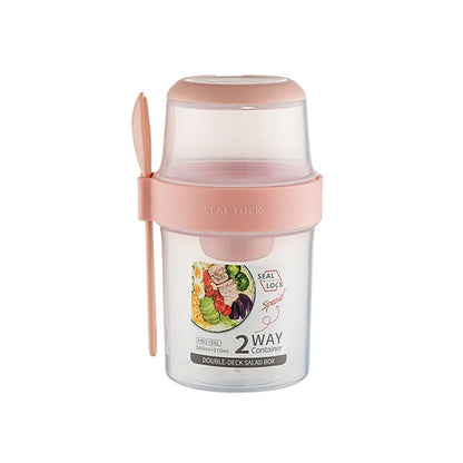 Double Plastic Salad Cup with Fork Sealed Breakfast Container for On-the-Go Meal - 560ml-Green