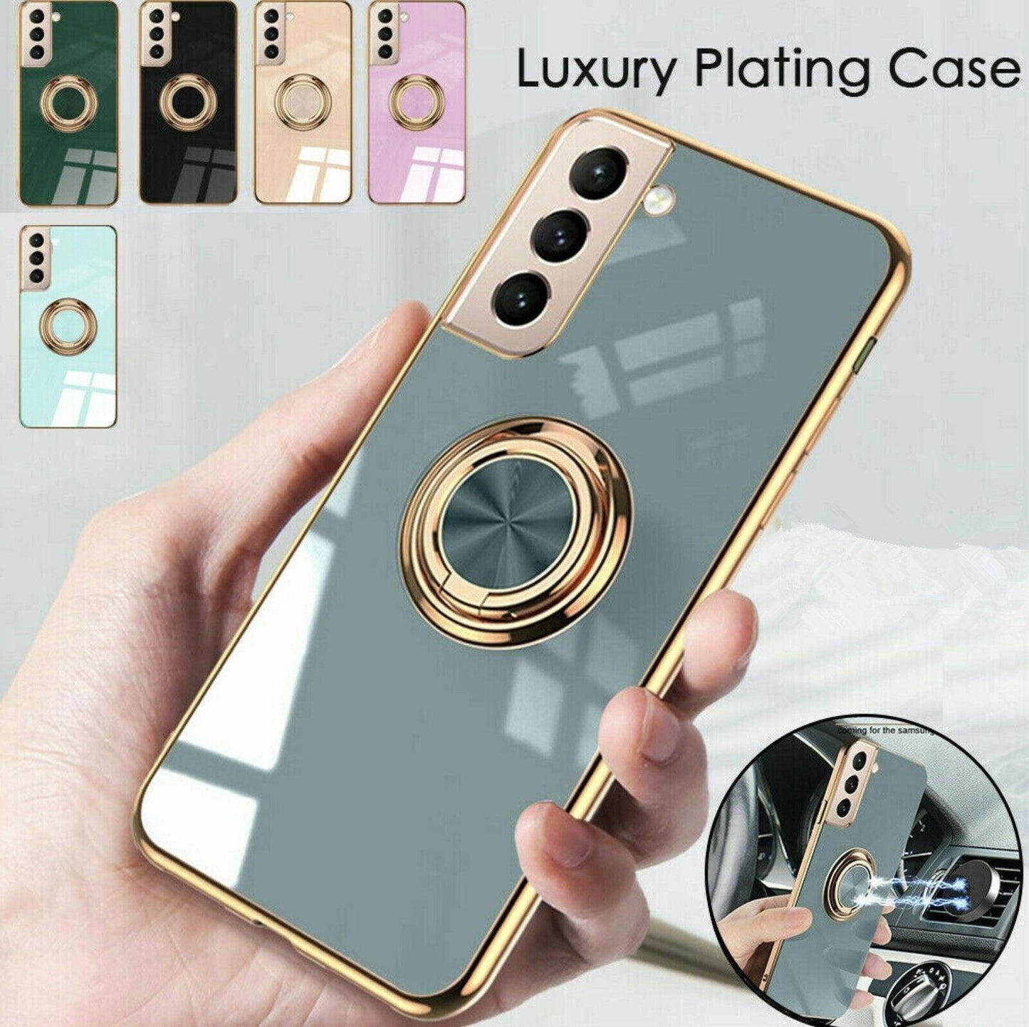 Dark Green Shockproof Ring Holder Case Cover for Samsung S22 Ultra S22 Plus Note 20 - Samsung Galaxy A32 5G