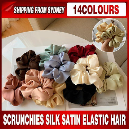 Large Scrunchies Silk Satin Elastic Hair Hair Bands Rope Hair Tie Ponytail Accessory - Flesh Orange