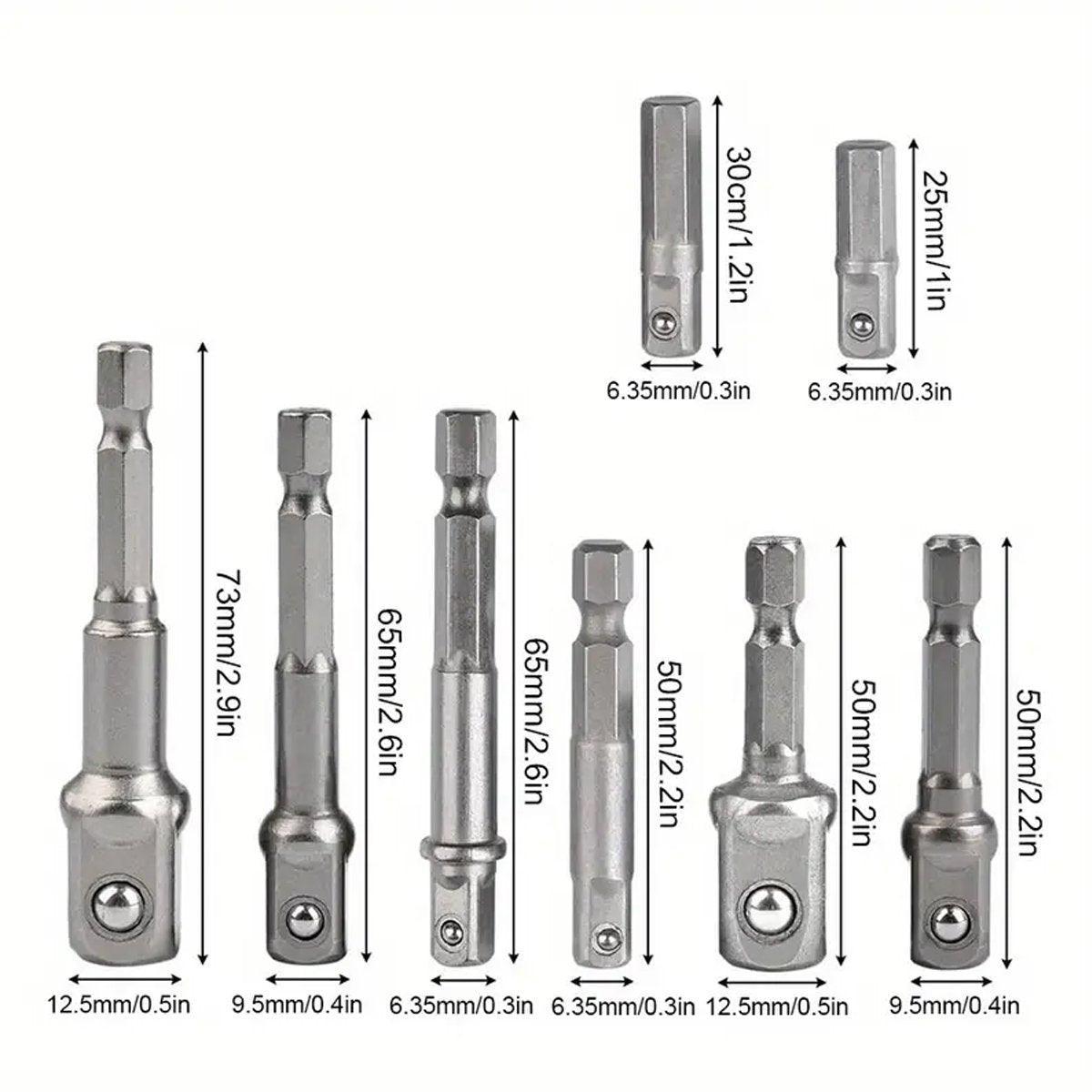 8pcs Hex Shank Socket Adapter Set 1/4 3/8 1/2 Inch Impact Driver Drill Bits