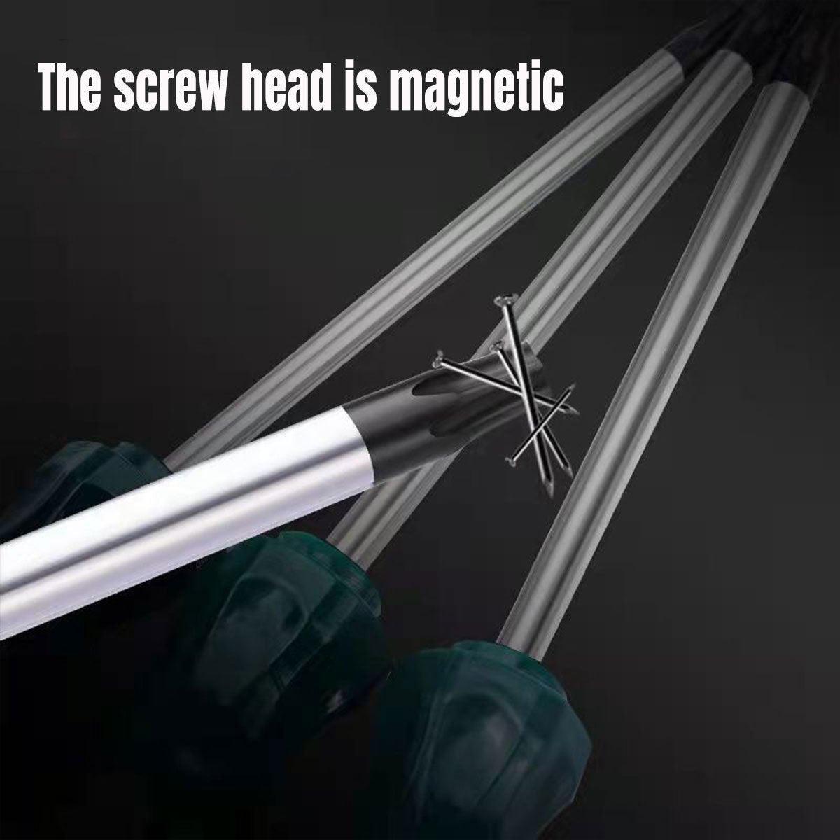 Set of screwdrivers with a magnetic screw head on a dark background