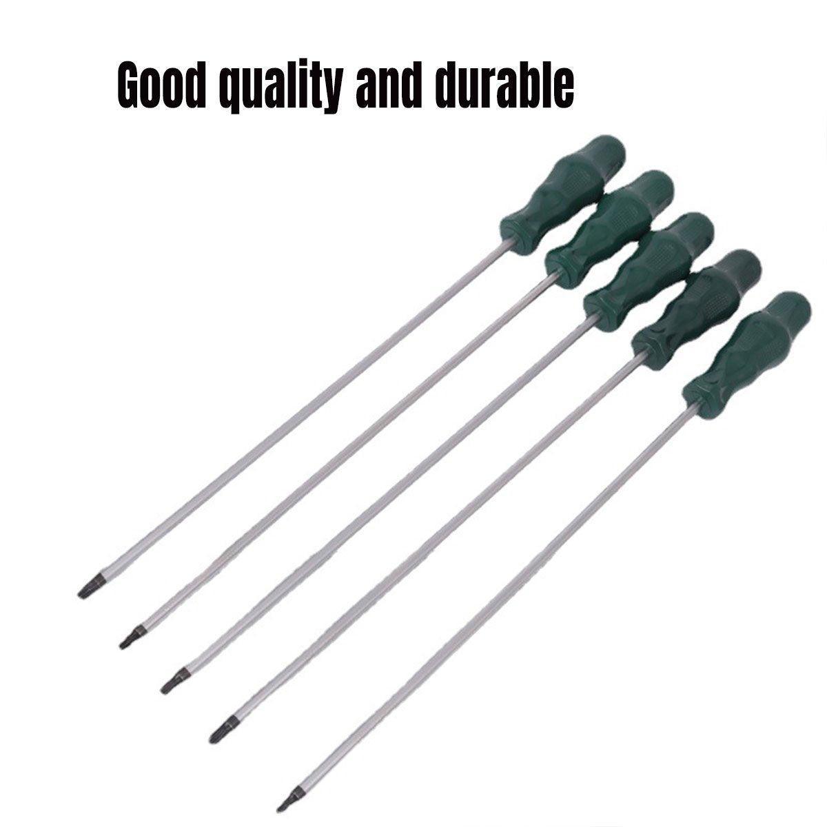 Set of screwdrivers with green handles on a white background