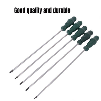 Set of screwdrivers with green handles on a white background